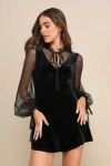 Lulus Completely Charismatic Black Velvet Mesh Swiss Dot Romper In Black