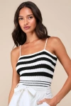 Lulus Completely Chic Black And White Striped Sweater Knit Cami Top In Black And White
