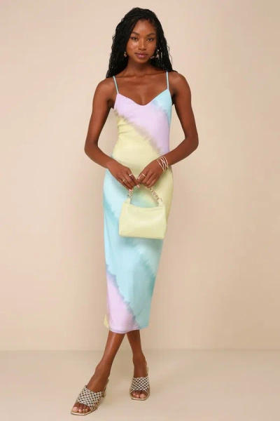Lulus Completely Gorgeous Teal Multi Watercolor Mesh Midi Dress