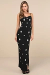 Lulus Completely Regal Black Rhinestone Sleeveless Column Maxi Dress In Black