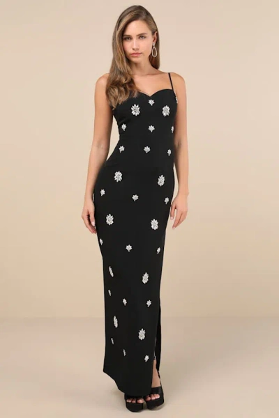 Lulus Completely Regal Black Rhinestone Sleeveless Column Maxi Dress
