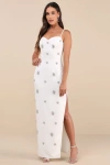 Lulus Completely Regal White Rhinestone Sleeveless Column Maxi Dress In White