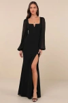 Lulus Graceful Posture Black Ruffled Off-the-shoulder Maxi Dress In Black