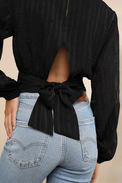 Lulus Composed Look Black Balloon Sleeve Tie-back Long Sleeve Top