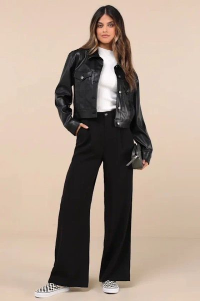 Lulus Composed Moment Black High-rise Wide-leg Trouser Pants