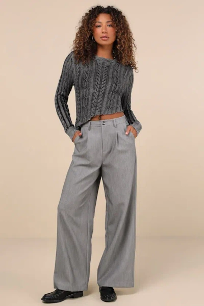 Lulus Composed Moment Grey High-rise Wide-leg Trouser Pants