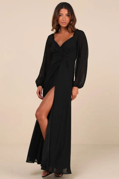 Lulus Composed Soiree Black Twist-front Long Sleeve Maxi Dress