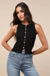 Lulus Conceptually Chic Black Ribbed Knit Button-front Tank Top In Black
