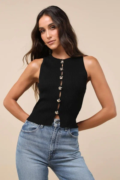 Lulus Conceptually Chic Black Ribbed Knit Button-front Tank Top