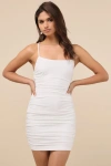 Lulus Confident Allure White Ruched Lace-up Bodycon Mini Dress In White