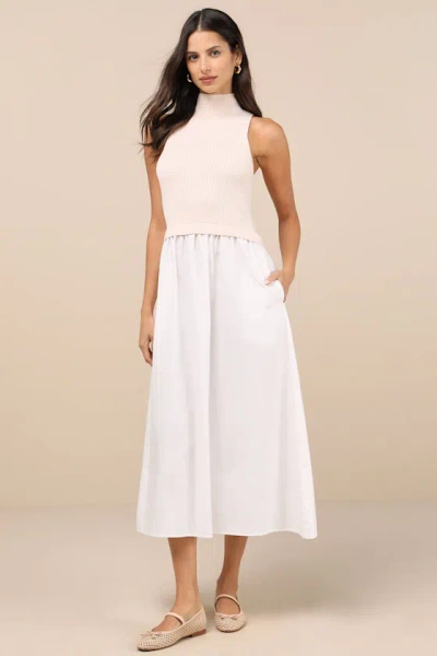 Lulus Confident Cues Ivory Two-tone Mixed Media Midi Dress