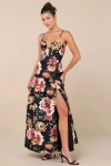 Lulus Confident Delight Black Floral Tiered Bustier Maxi Dress In Black