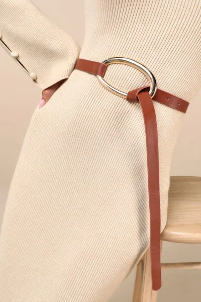 Lulus Confident Element Brown Oversized Buckle Belt