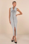 Lulus Confident Moves Light Grey Marled Zip-front Midi Sweater Dress In Light Grey