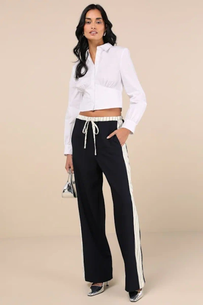 Lulus Confident Option Navy Blue Contrast Trim Side Stripe Pants