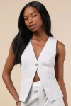 Lulus Confident Personality Light Grey Button-front Vest Top In Light Grey