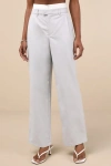 Lulus Confident Personality Light Grey Double-waisted High-rise Pants In Light Grey