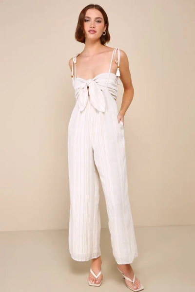 Lulus Confident Pick Ivory Striped Tie-front Two-piece Jumpsuit