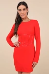 Lulus Confident Queen Red Long Sleeve Corset Bodycon Mini Dress In Red