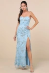 Lulus Confident Sensation Blue Sequin Strapless Bustier Maxi Dress In Blue