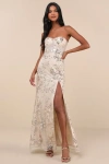 Lulus Confident Sensation Gold Sequin Strapless Bustier Maxi Dress In Gold