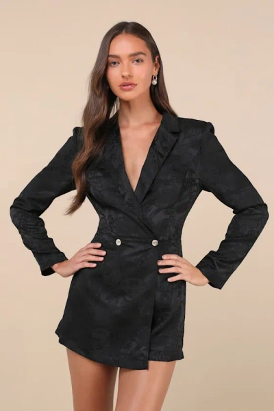 Lulus Confident Sophistication Black Jacquard Collared Blazer Romper