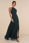 Lulus Confidently Charismatic Emerald Backless Halter Maxi Dress In Green