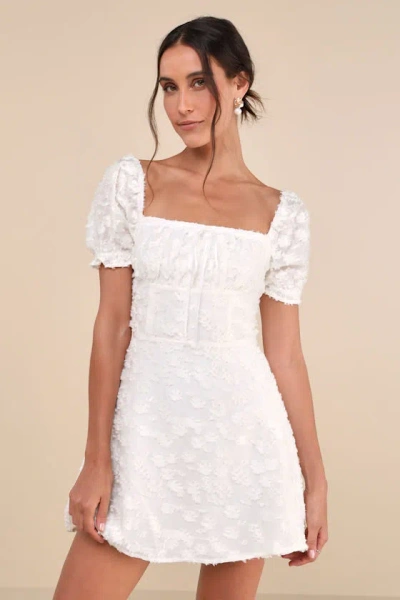 Lulus Confidently Delightful White Textured Floral Jacquard Mini Dress