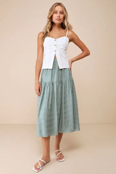Lulus Confidently Effortless Teal Textured Tiered Midi Skirt