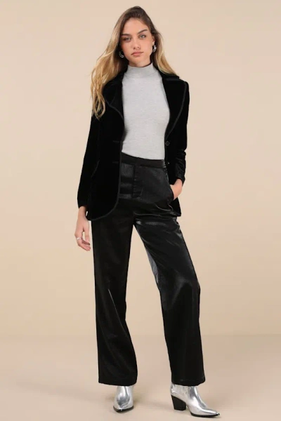 Lulus Confirmedly Chic Shiny Black High-rise Wide-leg Trouser Pants