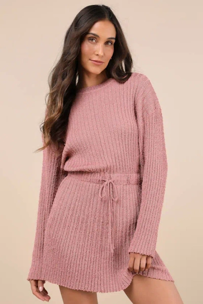 Lulus Considerable Charm Mauve Boucle Knit Sweater Mini Dress