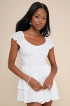 Lulus Considerably Cute White Swiss Dot Bustier Ruffled Romper In White