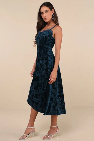 Lulus Considered Glamour Dark Teal Crushed Velvet Buster Midi Dress