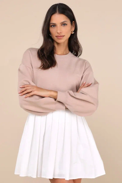 Lulus Contemporary Comfort Beige Layered Pleated Sweater Mini Dress