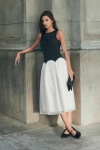 Lulus Contemporary Elegance Black And Cream Satin Tulle Midi Dress In Black