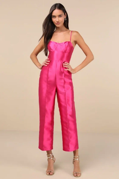 Lulus Contemporary Pose Hot Pink Taffeta Bustier Sleeveless Jumpsuit