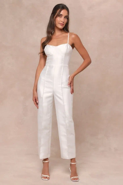 Lulus Contemporary Pose White Taffeta Bustier Sleeveless Jumpsuit