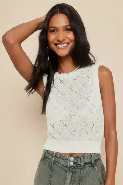 Lulus Conveniently Chic Ivory Pointelle Knit Sleeveless Sweater Top