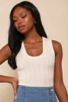 Lulus Conveniently Cute Cream Pointelle Knit Scoop Neck Tank Top In White