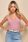 Lulus Conveniently Cute Mauve Pink Pointelle Knit Scoop Neck Tank Top In Mauve Pink