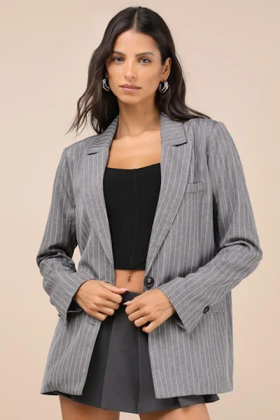 Lulus Convincing Charisma Grey Pinstriped Blazer