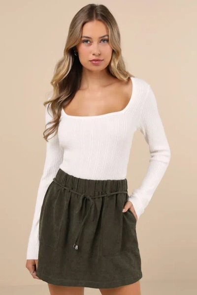 Lulus Convincing Charm Dark Olive Green Suede Mini Skirt