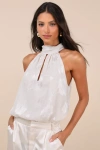 Lulus Convincing Composure Ivory Mock Neck Tank Top In Ivory