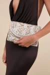 Lulus Convincing Shine Taupe And Gold Beaded Rhinestone Clutch In Gold