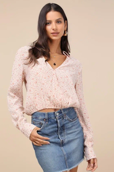 Lulus Convincingly Darling Ivory Floral Collared Long Sleeve Top