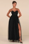 Lulus Convincingly Graceful Black Tulle Sleeveless Maxi Dress In Black