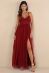 Lulus Convincingly Graceful Wine Red Tulle Sleeveless Maxi Dress In Wine Red