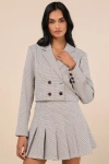 Lulus Convincingly Poised Brown Plaid Double-breasted Cropped Blazer In Brown