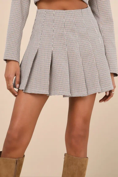 Lulus Convincingly Poised Brown Plaid Pleated Mini Skirt