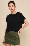 LULUS COOL INSTINCTS BLACK SHORT SLEEVE TOP